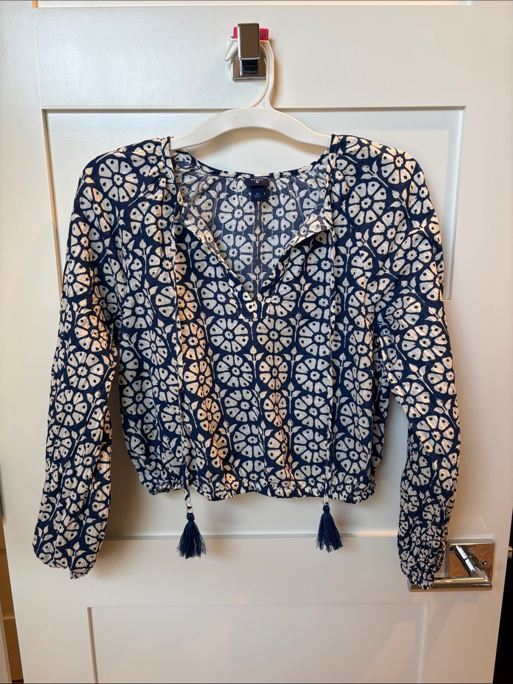 Cropped Navy & White Tassel Peasant Blouse Roller Rabbit for Target
